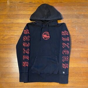 Philadelphia 76ers NBA Hoodie Mens Black Red Old English Hoodie Small